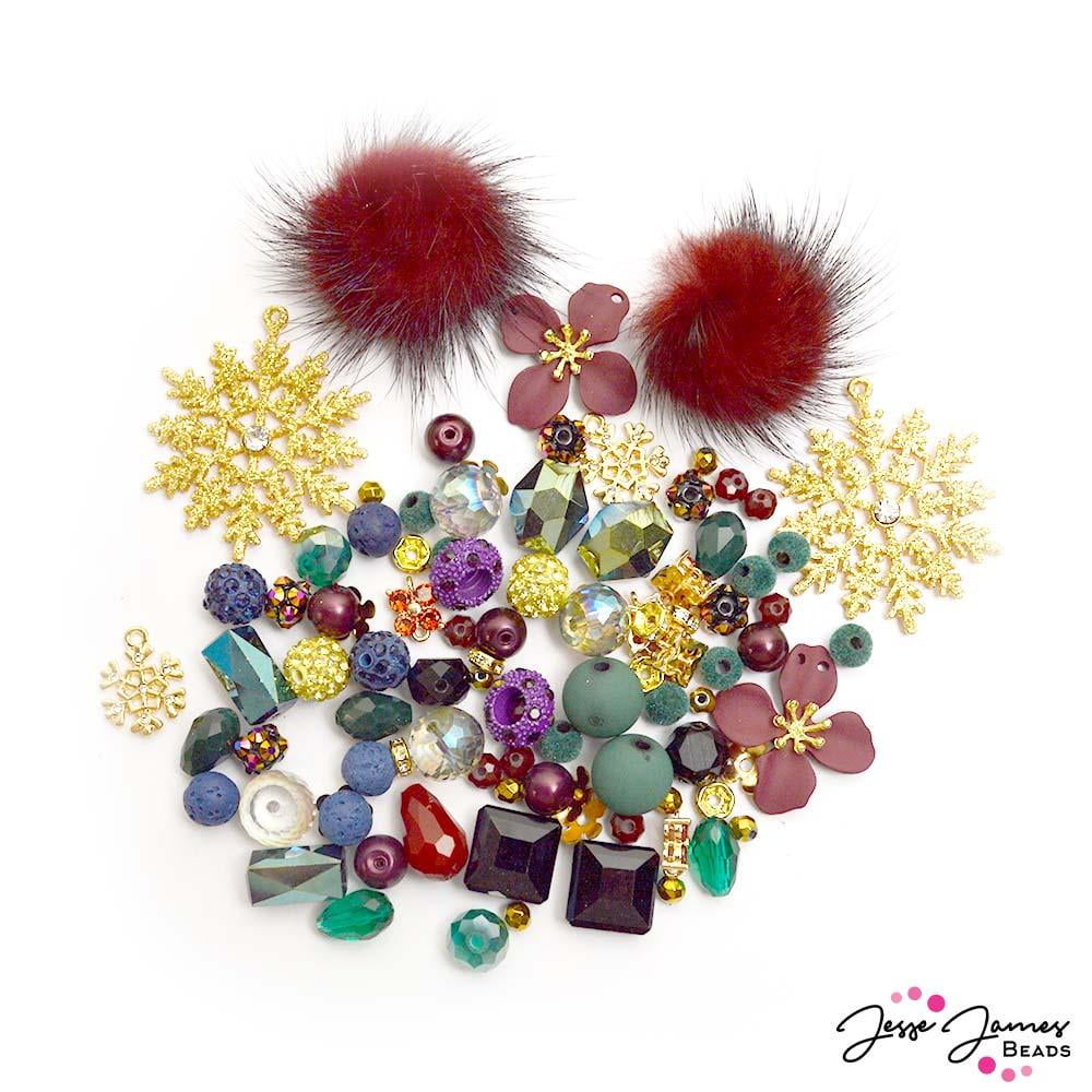 Jesse James Beads Glass and Metal Holiday Bead Mix in By The Fireplace, Red