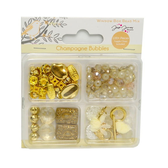 Jesse James Beads Mixed Window Box Set Cream Champagne Bead Assortment, Toggle Clasp, 100 Pieces