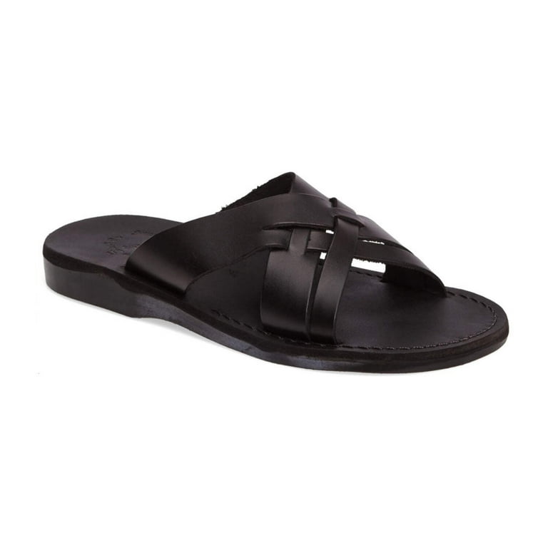 Men\'s Black Woven Leather Sandals Amazon.com | Abborora Men main image 4