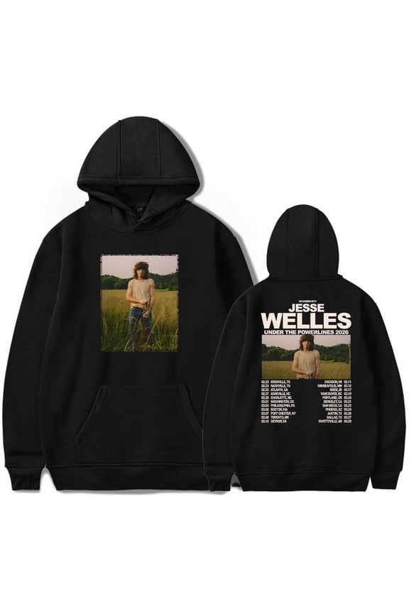 Jesse Welles Merch Under The Powerlines 2026 Tour Unisex Long Sleeve Casual Pullover Hoodie