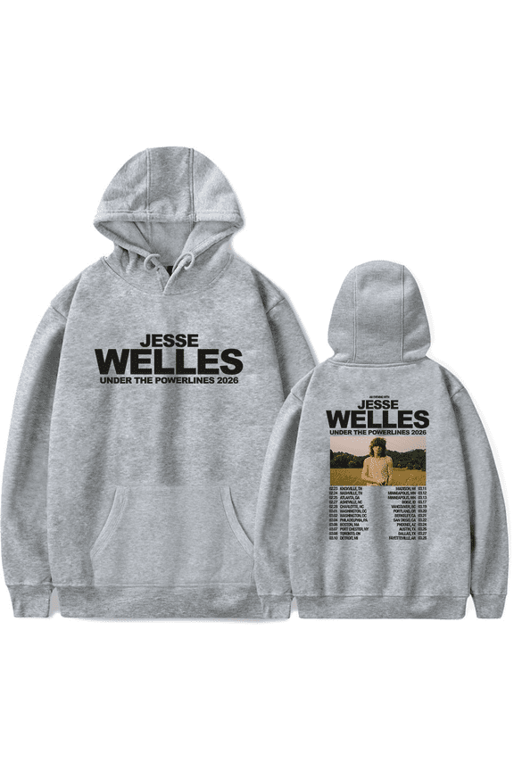 Jesse Welles Merch Under The Powerlines Tour 2026 Hoodie Long Sleeve Fan Merch Tour Album Pullovers Streetwear Unisex Fashion Casual Outfits