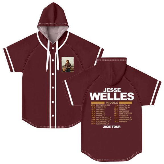 Jesse Welles Middle Tour 2025 Merch Hooded Baseball Jersey Short Sleeve Shirt Women Men Crewneck Casual Tee