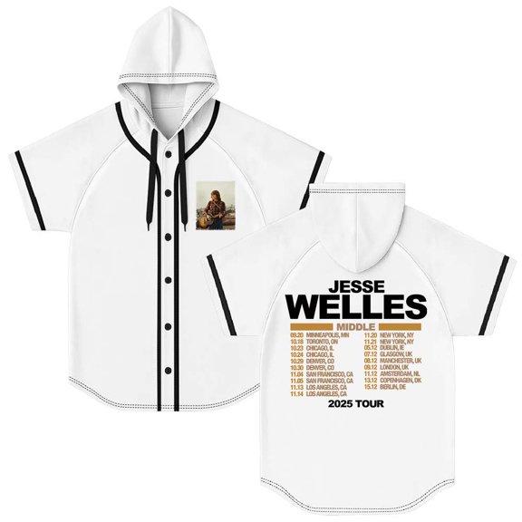 Jesse Welles Middle Tour 2025 Merch Hooded Baseball Jersey Short Sleeve Shirt Women Men Crewneck Casual Tee