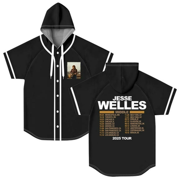 Jesse Welles Middle Tour 2025 Merch Hooded Baseball Jersey Short Sleeve Shirt Women Men Crewneck Casual Tee