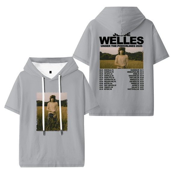Jesse Welles Under The Powerlines 2026 Tour Hooded T-shirt Men Women Short Sleeve Tee Casual Trendy Tops