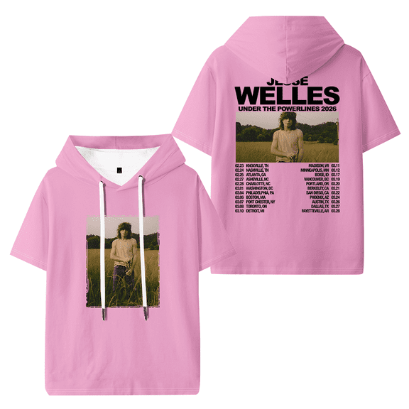 Jesse Welles Under The Powerlines 2026 Tour Hooded T-shirt Men Women Short Sleeve Tee Casual Trendy Tops