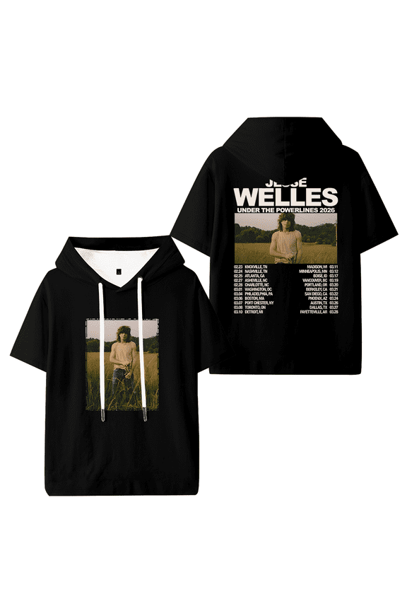 Jesse Welles Under The Powerlines 2026 Tour Hooded T-shirt Men Women Short Sleeve Tee Casual Trendy Tops