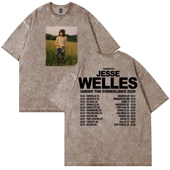 Jesse Welles Under The Powerlines Tour 2026 T-Shirt Cotton Wash Tee Women Men Short Sleeve Casual Crewneck Tee