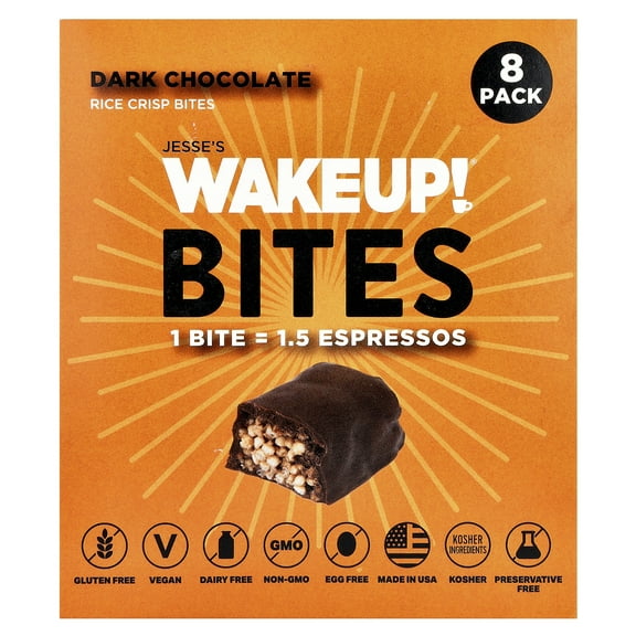 Jesse's WAKEUP! Rice Crisp Bites, Dark Chocolate, 8 Pack, 0.53 oz (15 g) Each