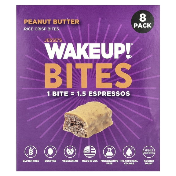 Jesse's WAKEUP! Rice Crisp Bites, Peanut Butter , 8 Pack, 0.53 oz (15 g) Each