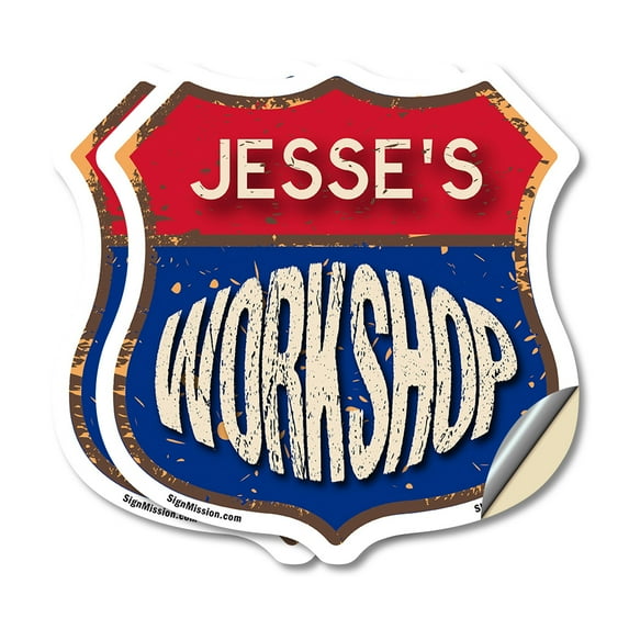 Jesse's Workshop (2 Pack) 4 inch X 4 inch Shield Shaped Heavy Duty 3.2 mil Vinyl Decals Weather Resistant, UV Protected To last, Gift for Dads and Uncles Classic Americana Crafted in