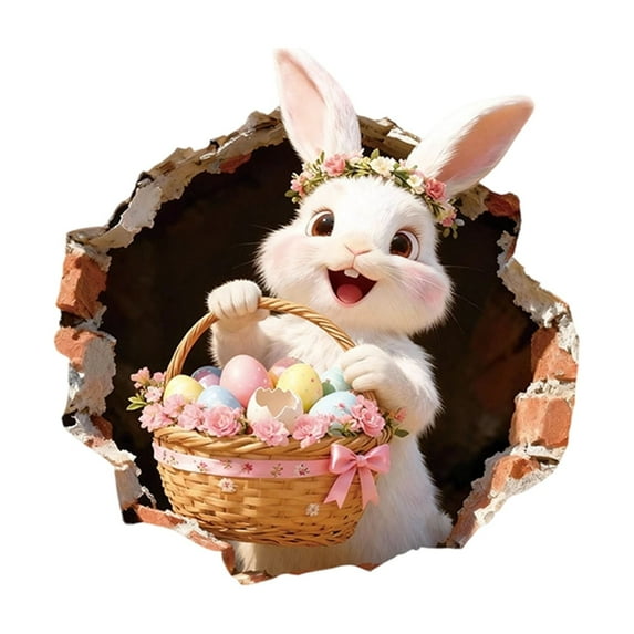 Jessee Creative Easter 3D Breakthrough Wall Stickers, Bunny Decorative Decals for Home Room Party Window Door, Waterproof Reusable PVC Easter Decorations