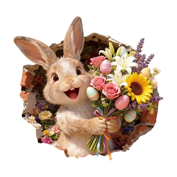 Jessee Creative Easter 3D Breakthrough Wall Stickers, Bunny Decorative Decals for Home Room Party Window Door, Waterproof Reusable PVC Easter Decorations