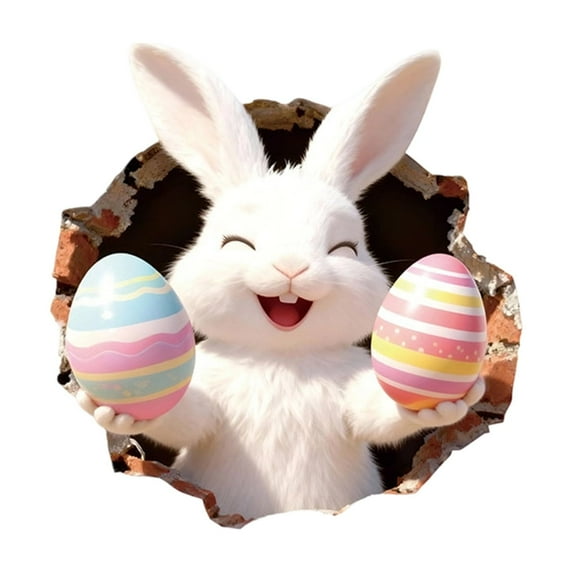 Jessee Creative Easter 3D Breakthrough Wall Stickers, Bunny Decorative Decals for Home Room Party Window Door, Waterproof Reusable PVC Easter Decorations