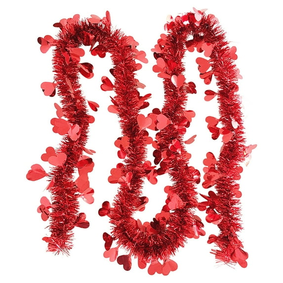 Jessee Valentine’s Day Decor, 6.6FT Valentine Heart Tinsel Garland, Metallic Twist Shiny Hanging Garland Ornaments for Indoor Outdoor Home, Wedding & Galentine’s Party Decorations