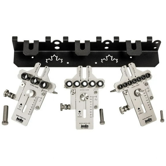 JessEm 08358 Seasoned Professional Kit Stainless Steel Dowelling Jig Kit with All Sizes, 3 Angles and Wall Bracket