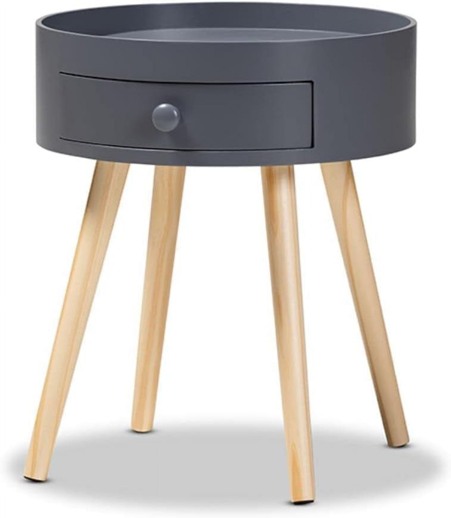 Mid-Century Modern Gray 15'' Wood Nightstand with Tray-Style Top