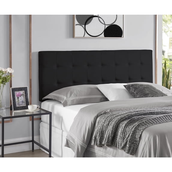 Naomi Home Jessenia Queen Upholstered Tufted Headboard with Adjustable Heights, Padded Square Design, Wall or Bed Frame Mount , Black