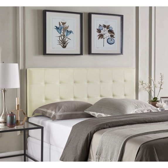 Naomi Home Jessenia Queen Upholstered Tufted Headboard with Adjustable Heights, Padded Square Design, Wall or Bed Frame Mount , Cream