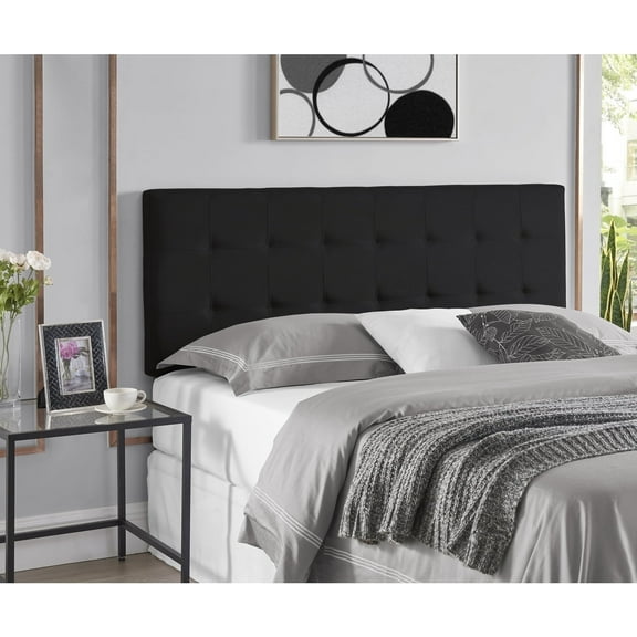 Jessenia Full size headboard only, Height Adjustable Full Size Bed Headboard, Square Tufted Headboard with 12 Positions, Metal Legs, Wall/Bed Mount, Linen Fabric headboard Full in Black