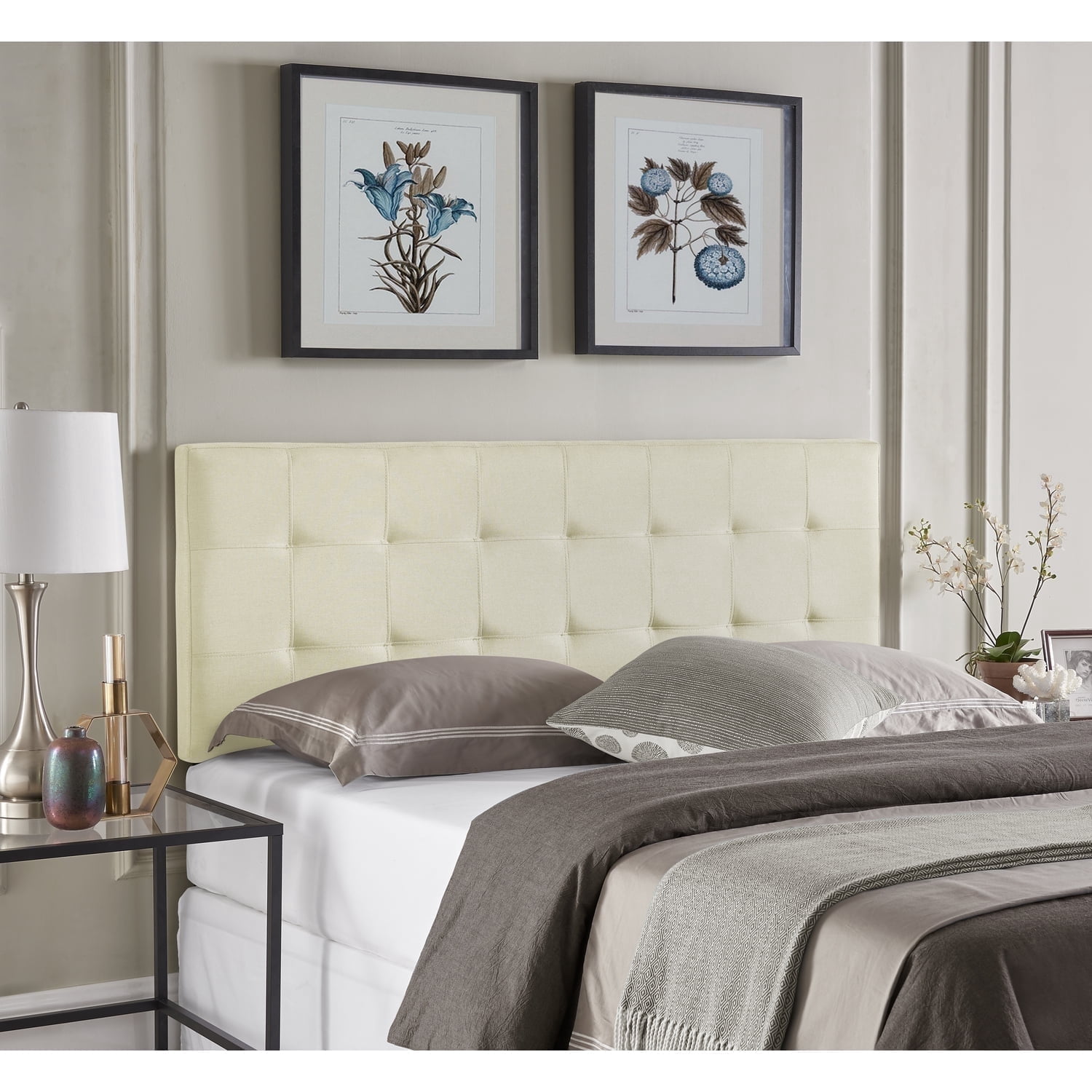 Jessenia Full Size Tufted Upholstered Headboard – 12-Position Adjustable, Cream