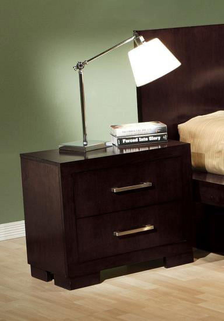 Transitional Cappuccino Brown 2-Drawer Nightstand with Silver Tone Bar Handles