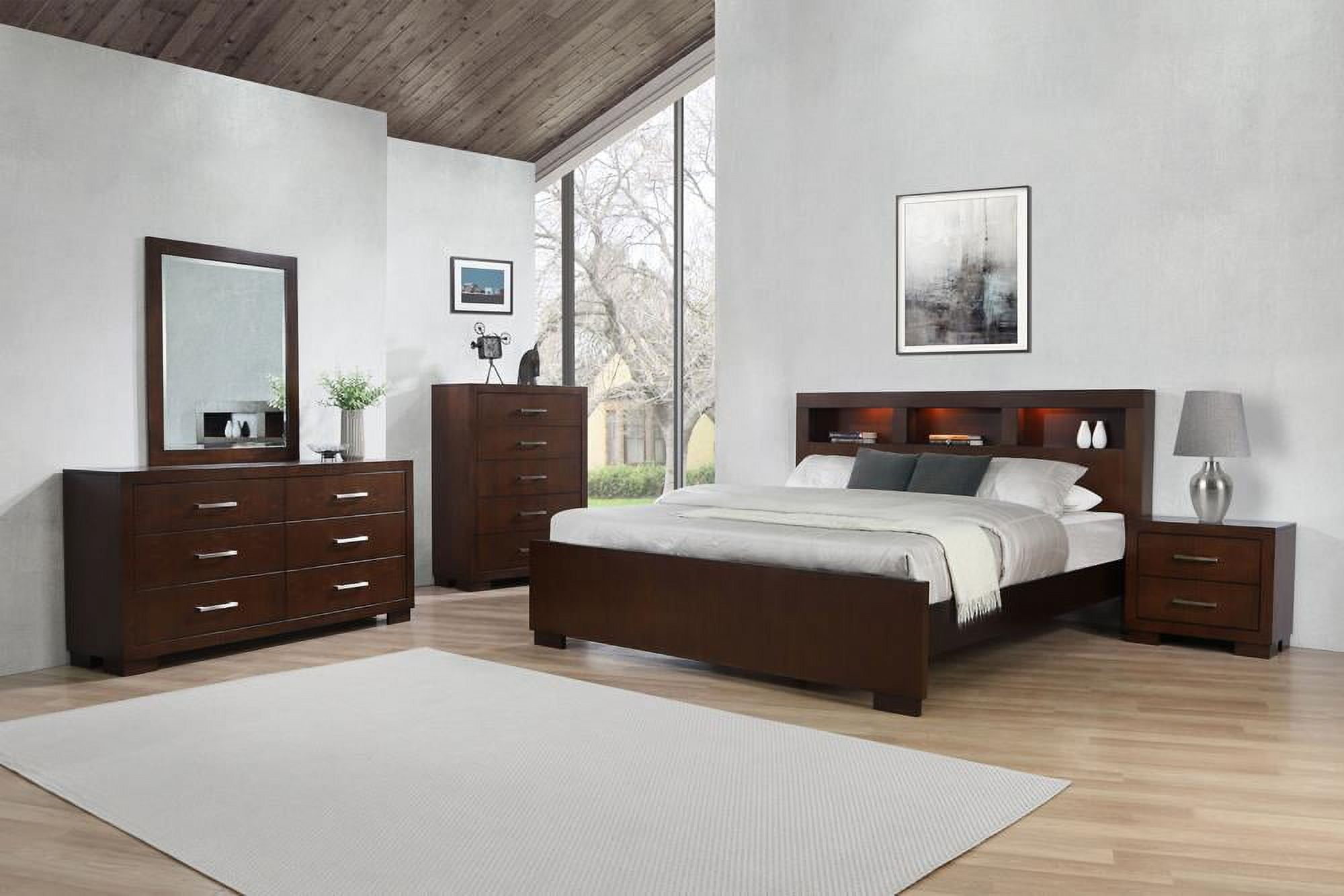 Queen Dark Brown 4-Piece Bedroom Set with Bookcase Headboard