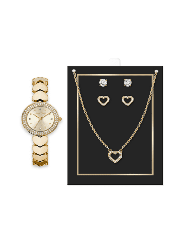 Jessica Carlye Women's Gold Tone Bracelet Watch with Necklace