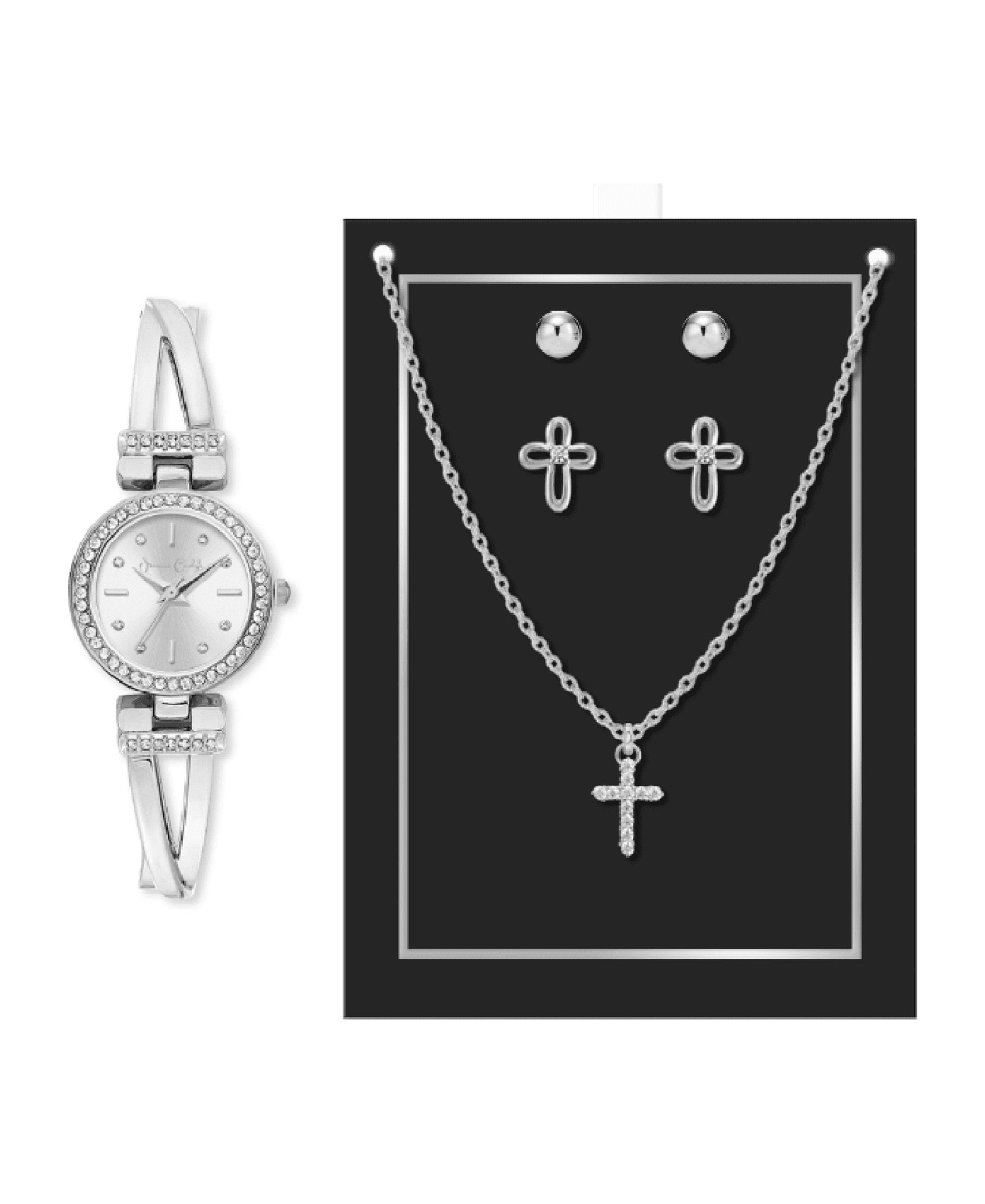 アクセサリー CVTVLIST Jessica Carlye Women's Silver Tone Bracelet Watch with Cross