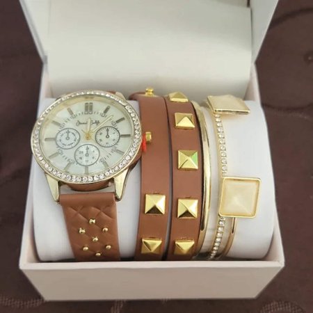 Jessica Carlyle 6 Piece Set – Brown Leather / Gold Accent: OS/Brown