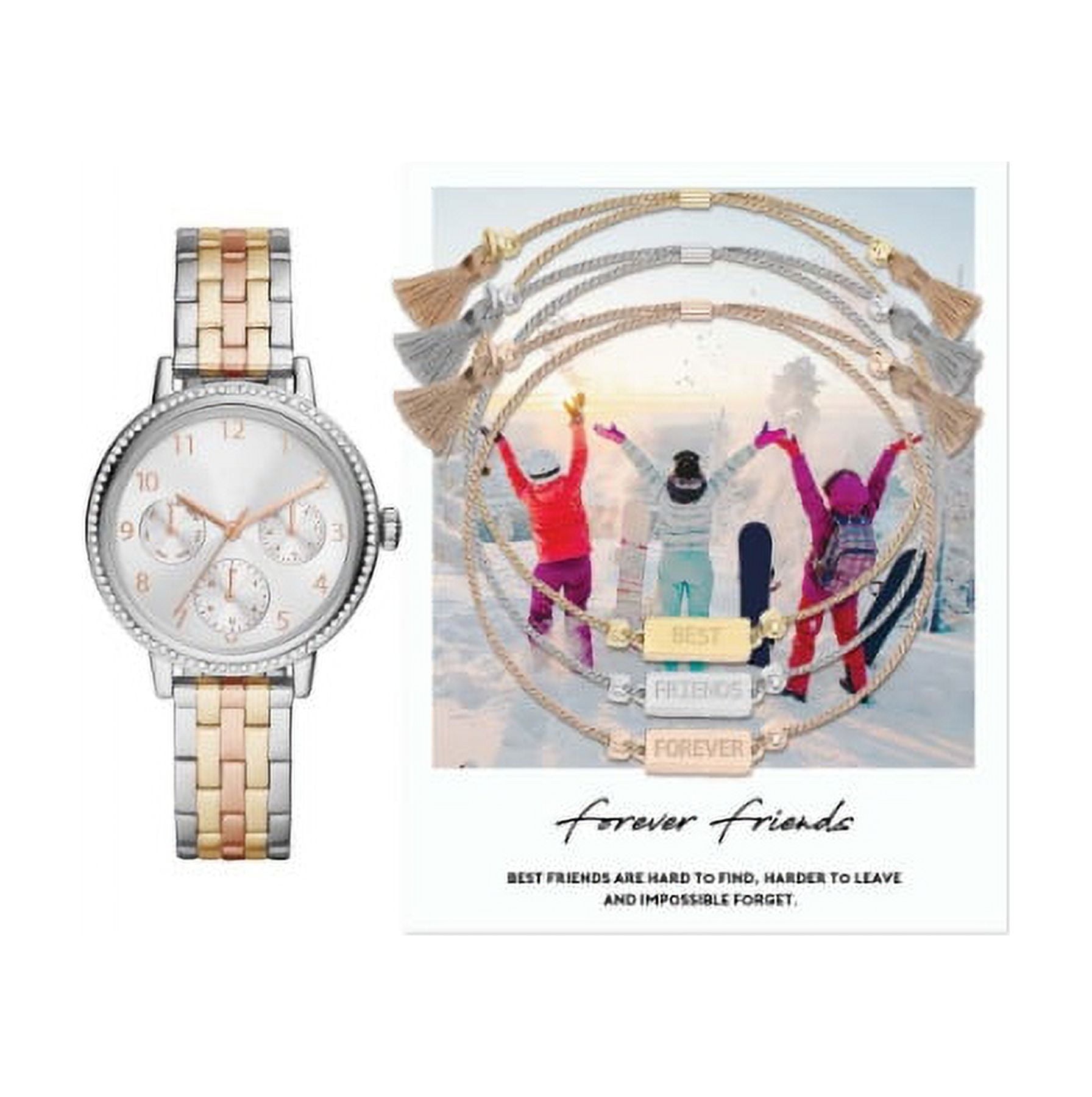 Jessica Carlyle Holiday 2022 Ladies Metal Strap Analog Watch and 3 Bracelets, Multicolor