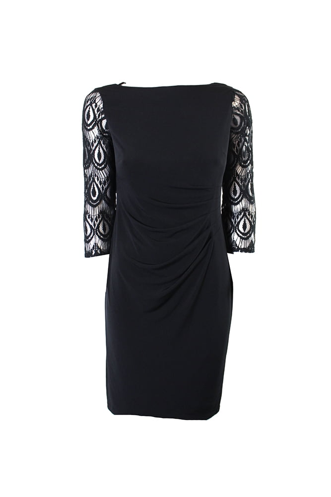 Jessica Howard Black Lace Sleeve Side Tucked Sheath Dress 8P Walmart