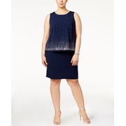 Jessica Howard Plus Size Embellished Popover Dress Navy 24W