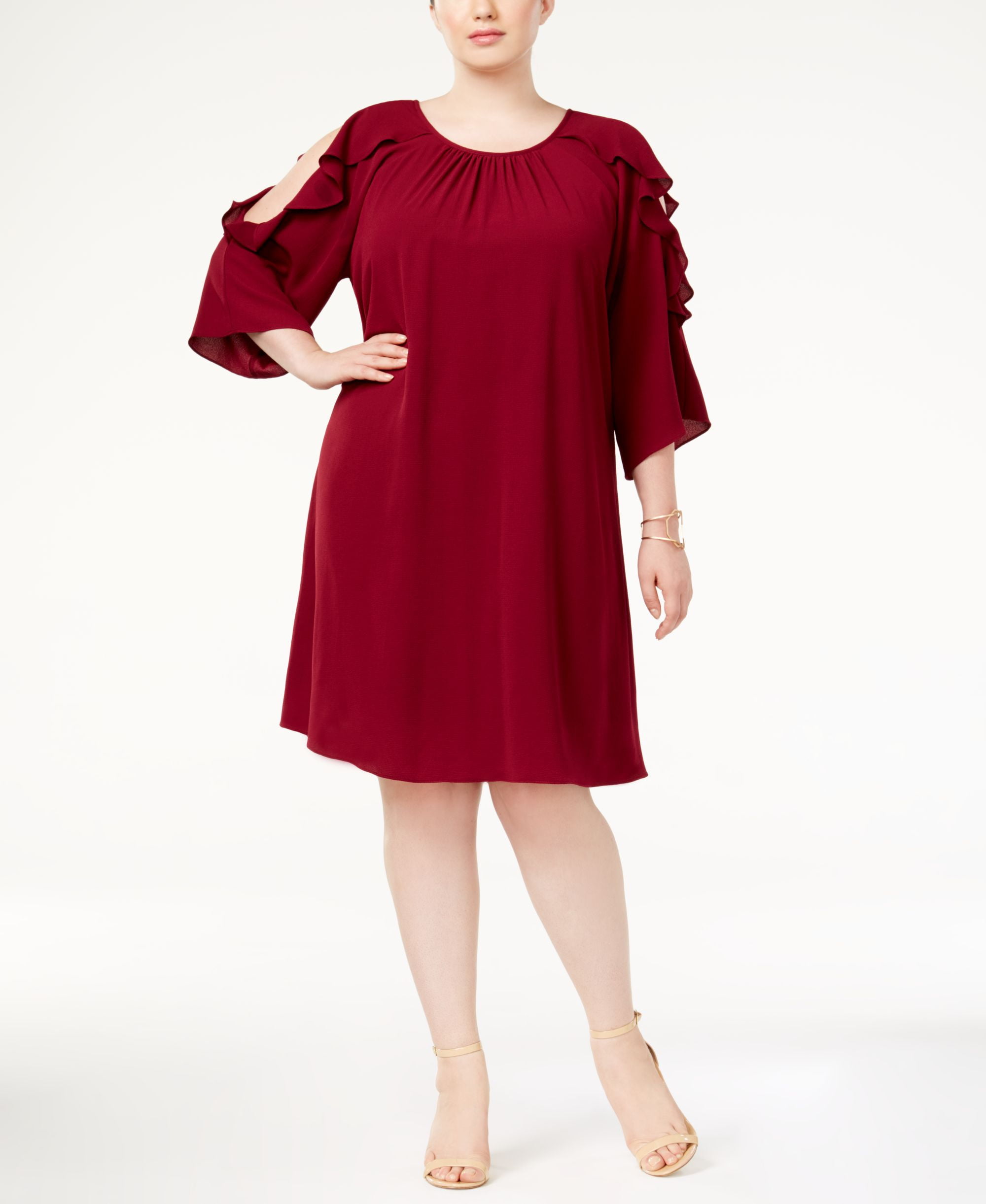 Jessica Howard Womens Plus Cold Shoulder Special Occasion Cocktail Dress Red 14W