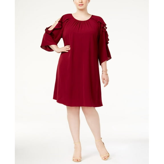 Jessica Howard Plus Size Ruffled Cold Shoulder Dress Wine 14W