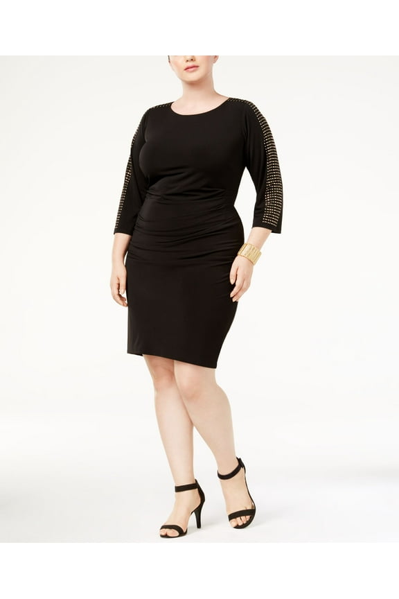 Plus Size Studded Sheath Dress Black Gold 24W