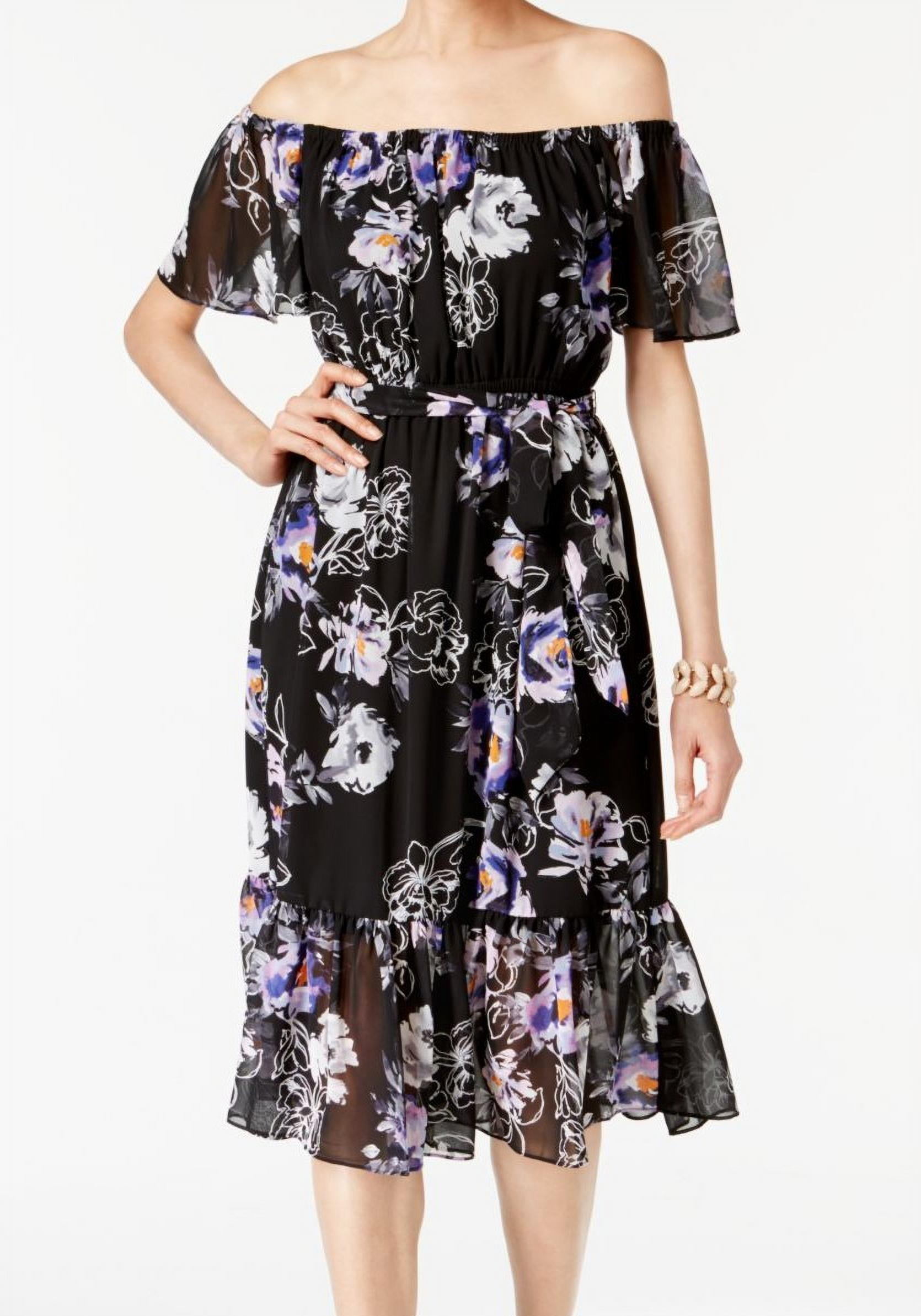 Jessica Howard Women's Petite Floral-Print Fit & Flare Dress (4P, Black/Purple)