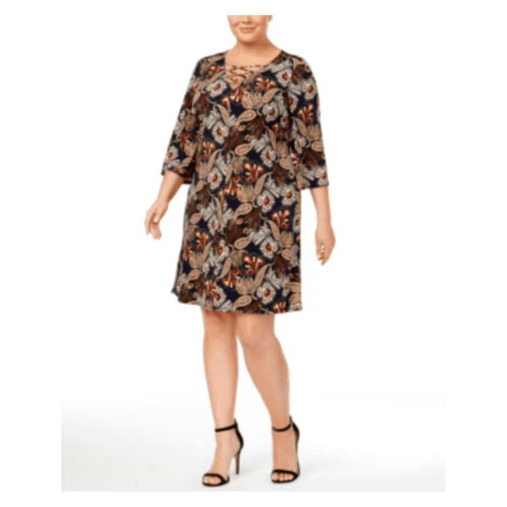Jessica Howard Women's Plus Size Printed Lace-Up Floral Dress, Multicolor,  16W - Walmart.com