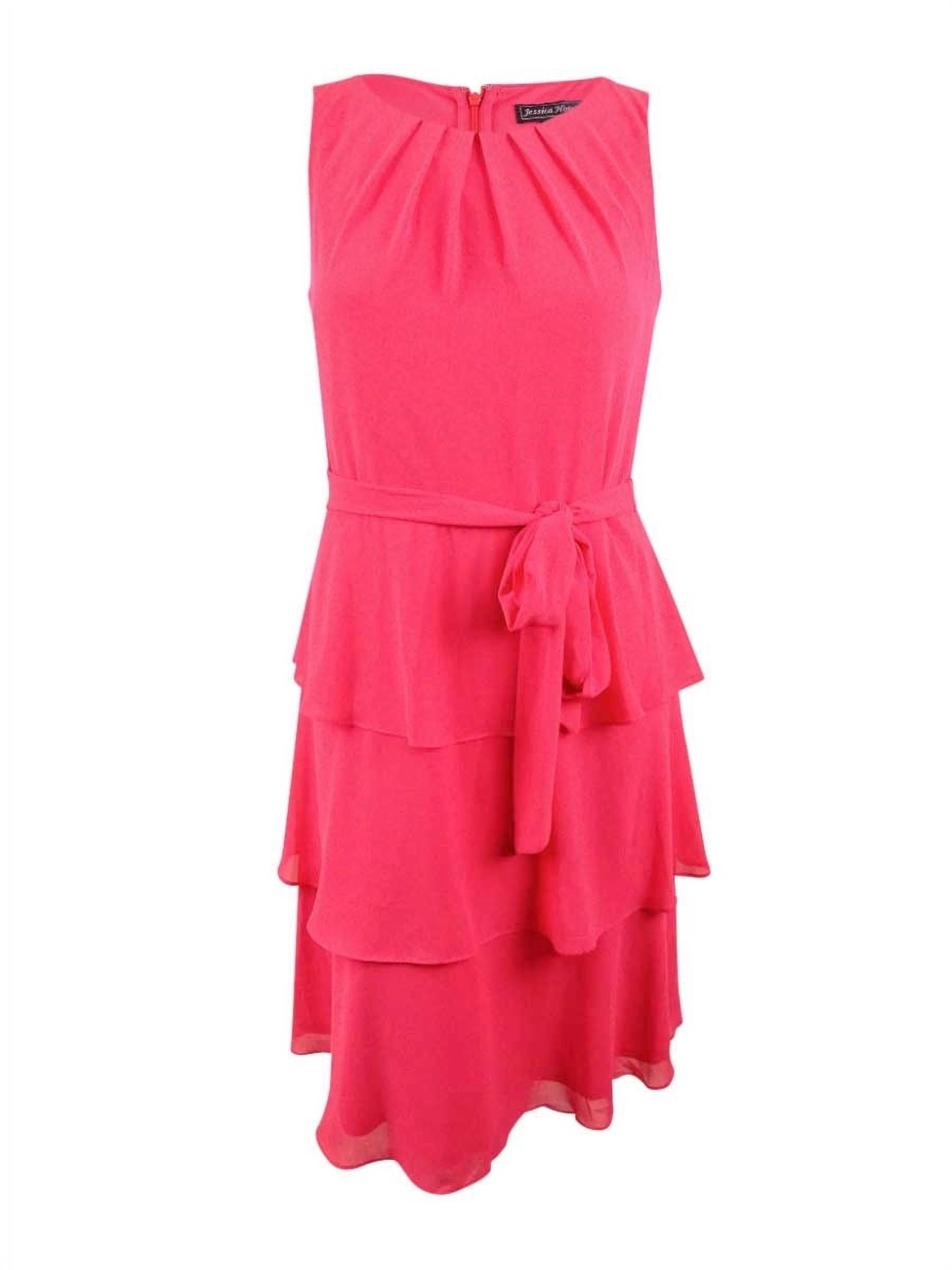 Jessica Howard Women's Ruffle Tiered Fit Flare Dress (14, Berry