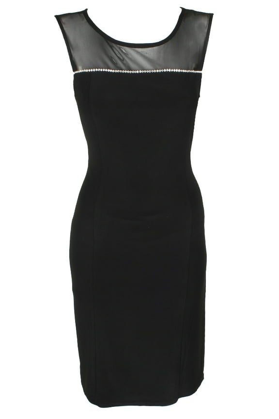 Womens Black Sleeveless Rhinestone Illusion Sheath Dress 10