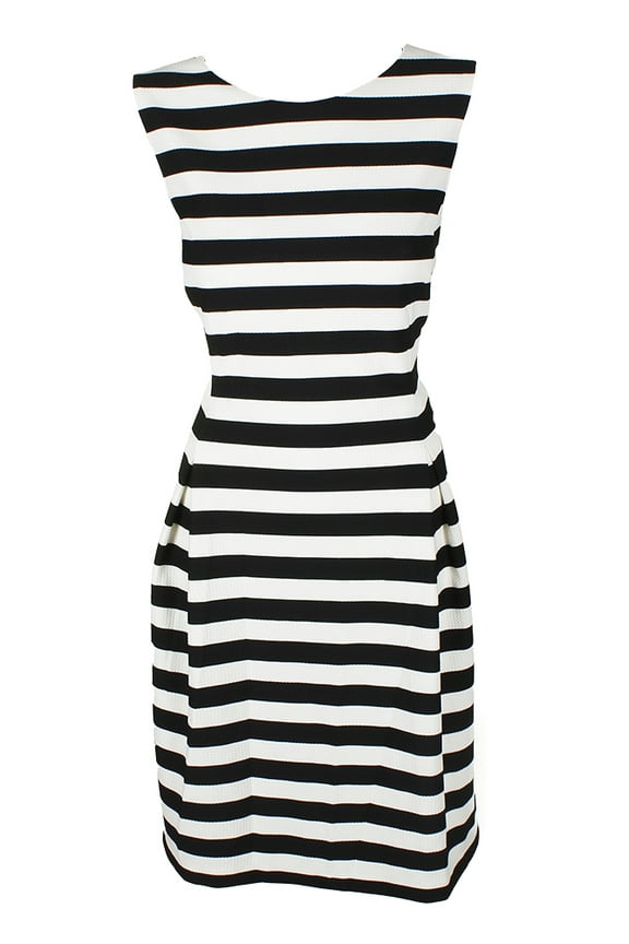 Womens Black White Sleeveless Textured Striped Fit & Flare Dress 12P