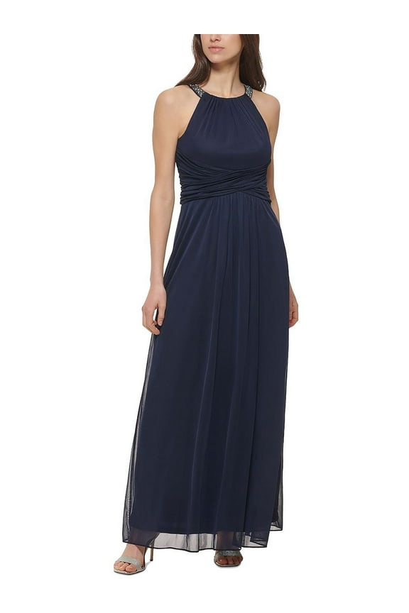 Womens Chiffon Embellished Evening Dress