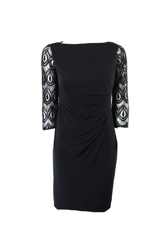 Womens Crochet-Sleeve Ruched Sheath Dress 4P