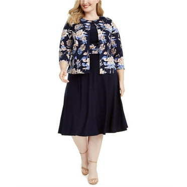 Jessica Howard Womens Floral Jacket, Blue, Plus Size, 22W
