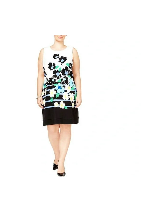 Womens Fully-Lined Sleeveless Shift Dress in a Bold Floral Print