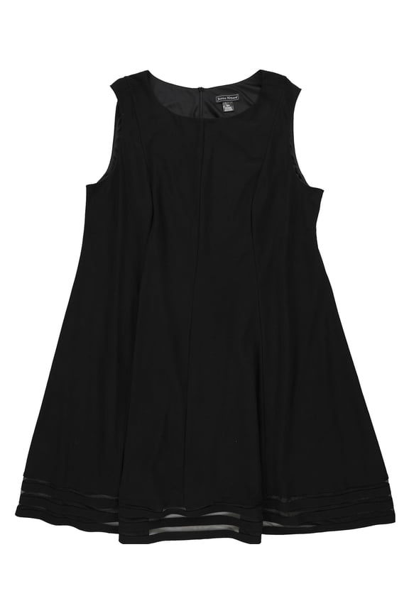 Womens Illusion Trim Fit & Flare Dress, Black, Plus Size, 22W