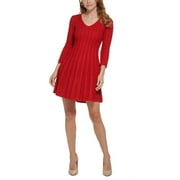 JESSICA HOWARD Womens Petites Cable Knit V-Neck Sweaterdress