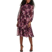 Jessica Howard Womens Petites Chiffon Floral Fit & Flare Dress