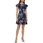Jessica Howard Womens Petites Floral Pockets Fit & Flare Dress