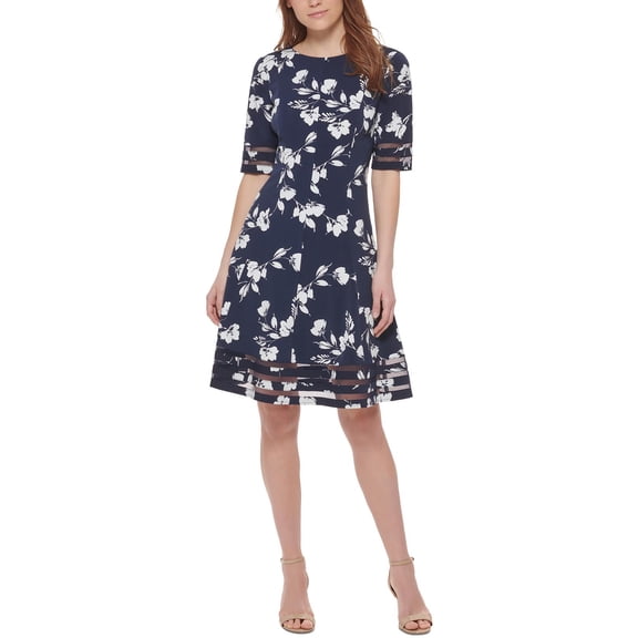Jessica Howard Womens Petites Mesh Mini Fit & Flare Dress